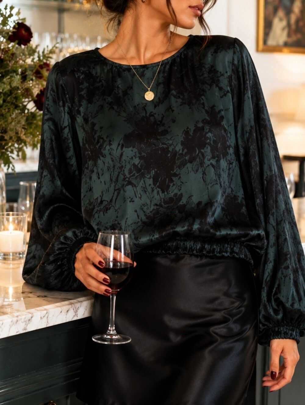 Madewell Floral Satin Bubble Hem Top Size 12 NWT Dark Romance Whimsigoth
